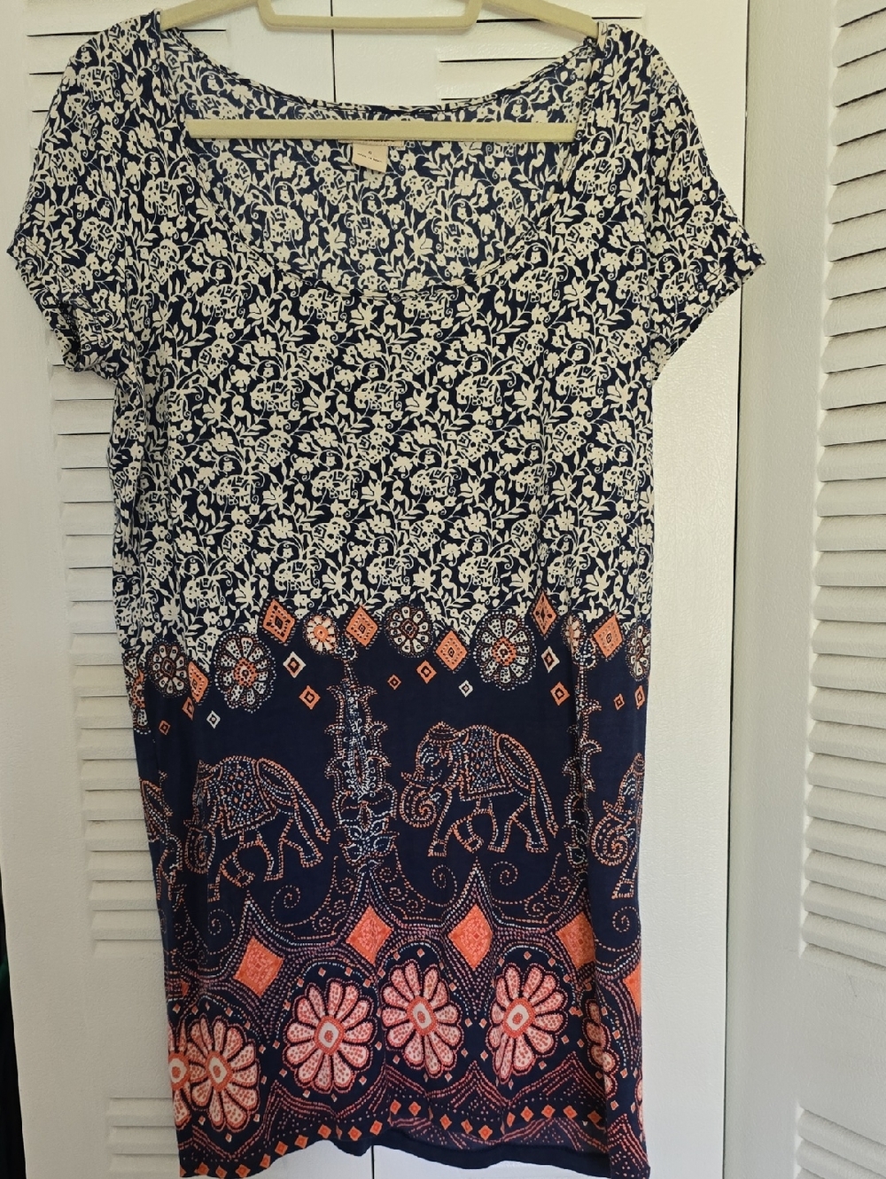 Lucky Brand Navy and Cream Floral Elephant Print Dress